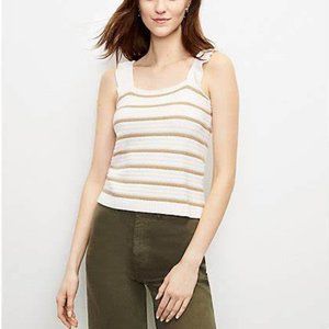 LOFT Striped Ruffle Strap Sweater Tank  - Size XL